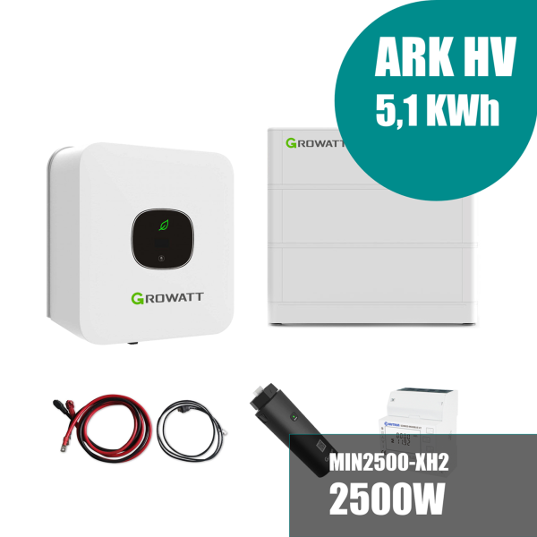 Growatt Komplettset MIN 2500-XH2 2,5kW Hybridwechselrichter 1-phasig & ARK 5,1XH Solarspeicher 5,12kWh