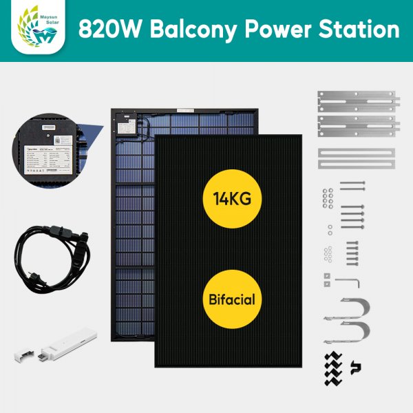 Maysun Balkonkraftwerk 820W (2 x 410W Solarmodule Venusun Full Black, Half Cut + 2x Hoymiles Microinverter 400W)