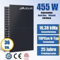 36x JA Solar 455Wp N-Type Glas-Glas Full Black Bifazial...