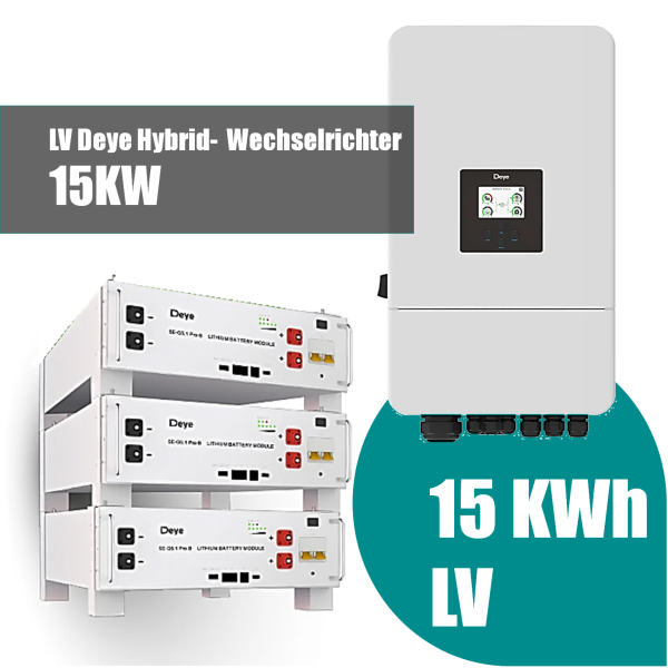 Deye Komplettset 15 kW Hybridwechselrichter (Deye SUN-15K-SG05LP3-EU-SM2) & 15 kWh Batteriespeicher Deye SEG - 0% MwSt. (gem. § 12 Abs. 3 UStG)