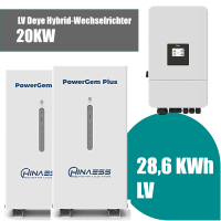 Deye Komplettset 20 kW Hybridwechselrichter (Deye SUN-20K-SG05LP3-EU-SM2) & HINAESS PowerGem Plus Niederspannung Batteriespeicher, 28.6kWh - 0% MwSt. (gem. § 12 Abs. 3 UStG)
