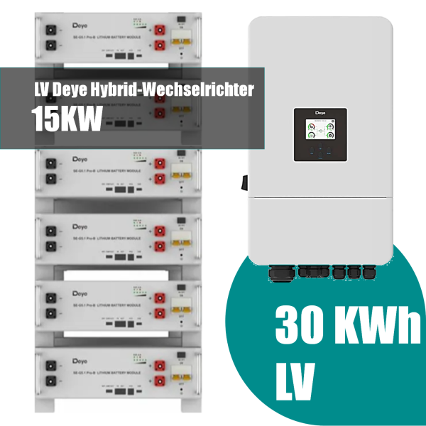 Deye Komplettset 15 kW Hybridwechselrichter SUN-15K-SG05LP3-EU-SM2 & 30,6 kWh Batteriespeicher Deye SE-G5.1 Pro-B - 0% MwSt. (gem. § 12 Abs. 3 UStG)