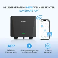 Sunshare Ray Balkonkraftwerk 800W Full Black Leichtmodule ohne Halterung für Balkon, Fassade und Zaun