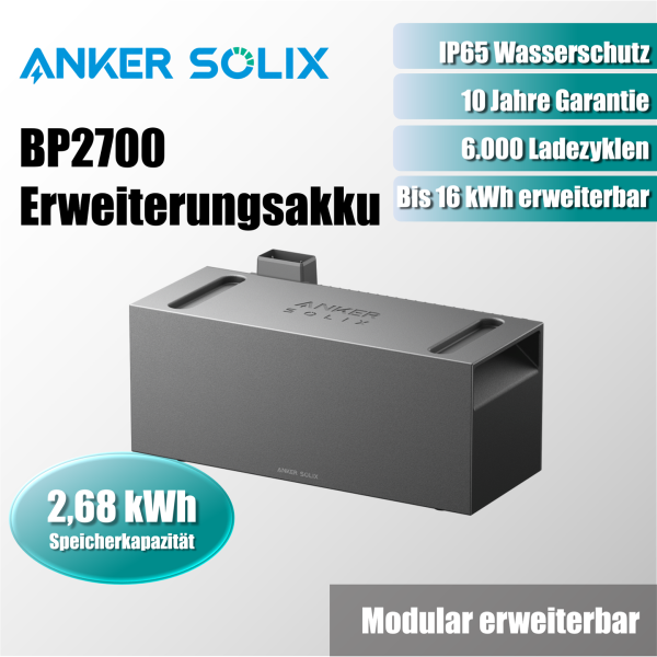 Anker SOLIX Solarbank 3 BP2700 Erweiterungsakku – passend für Solarbank 2 + 3 (0% MwSt nach §12 Abs. 3 UstG)