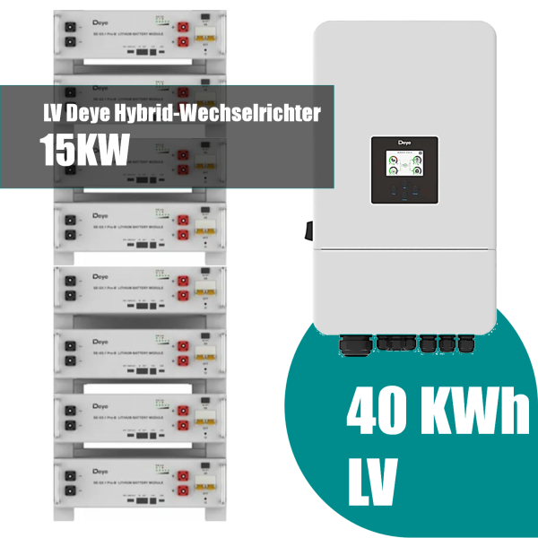 Deye Komplettset 15 kW Hybridwechselrichter SUN-15K-SG05LP3-EU-SM2 & 40,8 kWh Batteriespeicher Deye SE-G5.1 Pro-B - 0% MwSt. (gem. § 12 Abs. 3 UStG)