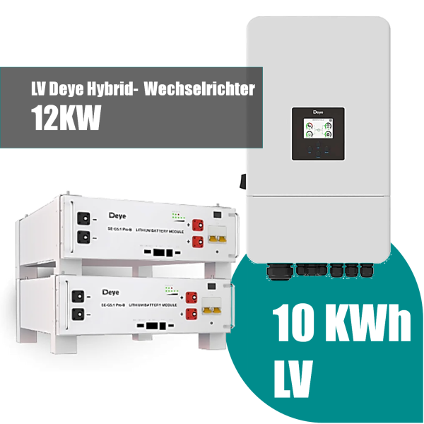 Deye Komplettset 12kW Hybridwechselrichter SUN-12K-SG04LP3-EU & 10,2 kWh Batteriespeicher Deye SE-G5.1 Pro-B - 0% MwSt. (gem. § 12 Abs. 3 UStG)