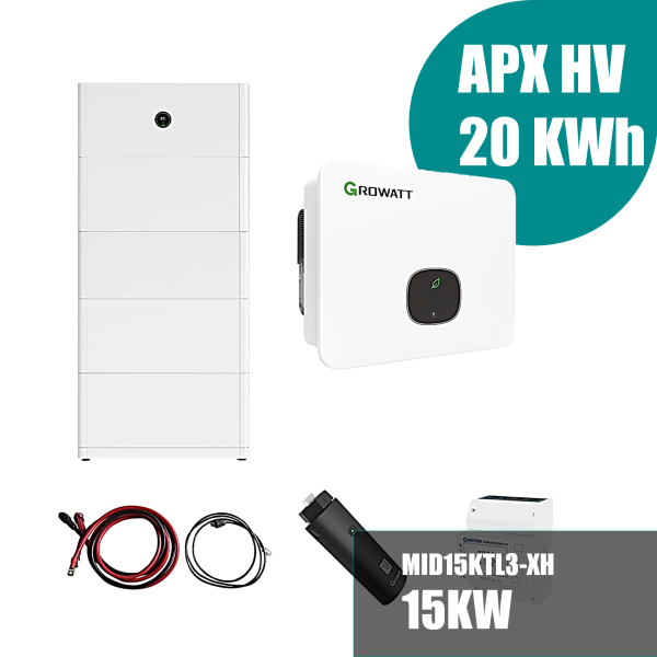 Growatt Komplettset MID 15KTL3-XH 15kW Hybridwechselrichter 3-phasig & APX 20.0P Solarspeicher 20kWh (mit P2)