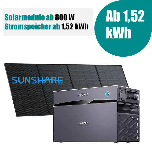 SUNSHARE Glory Balkonkraftwerk 800W mit Speicher 1.52 kWh ohne Halterung