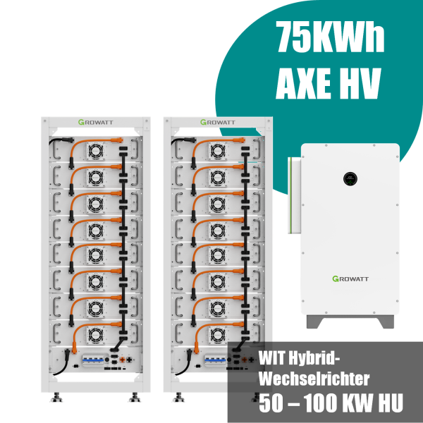 Growatt Komplettset WIT 50-100KW HU Hybridwechslrichter + AXE 75kWh Hochvolt 1HR-E1 Batterie für Gewerbe und Industire
