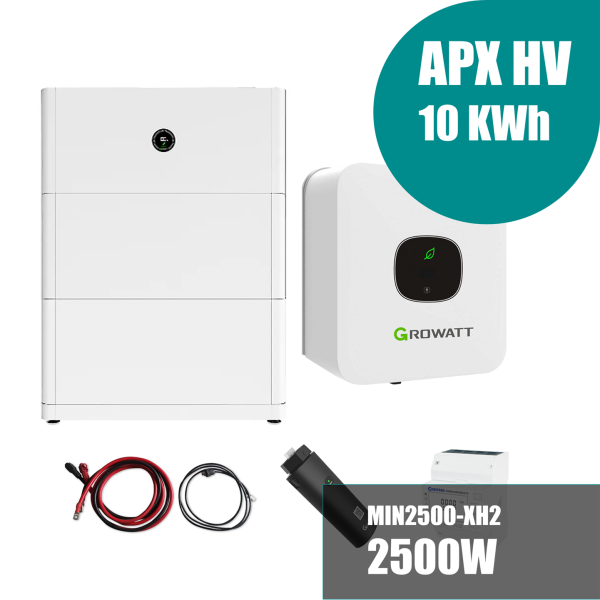 Growatt Komplettset MIN 2500-XH2 2,5kW Hybridwechselrichter 1-phasig & APX 10.0P Solarspeicher 10kWh