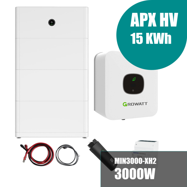 Growatt Komplettset MIN 3000-XH2 3kW Hybridwechselrichter 1-phasig & APX 15.0P Solarspeicher 15kWh