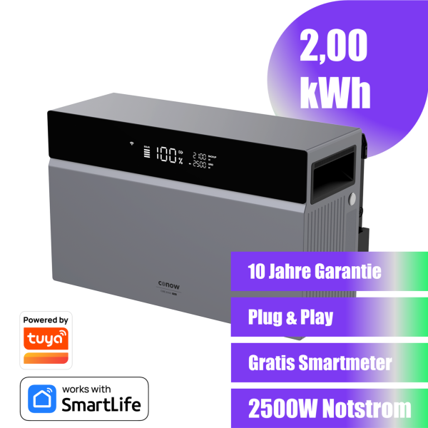 CONOW CBE2000 Pro Balkonkraftwerk Speicher 2kWh 2500W Wechselrichter + gratis Smartmeter