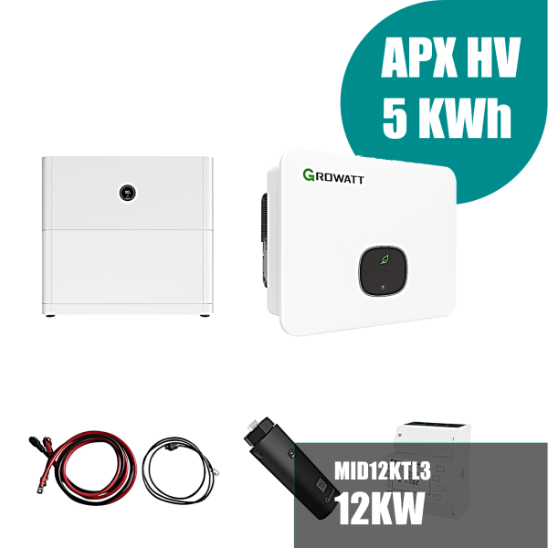 Growatt Komplettset MID 12KTL3-XH 12kW Hybridwechselrichter 3-phasig & APX 5.0P Solarspeicher 5kWh  (mit P2)