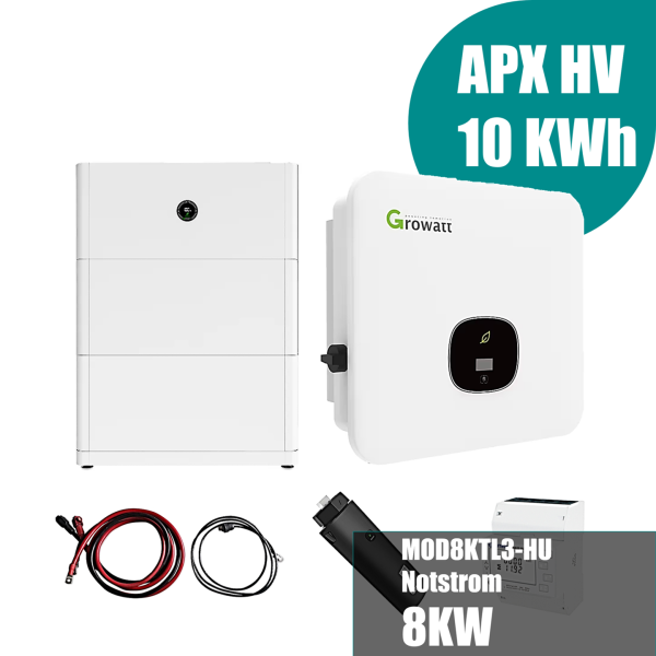 Growatt Komplettset MOD8KTL3-HU 8kw Hybridwechselrichter 3-phasig & APX 10.0P Solarspeicher 10kWh (mit P2)