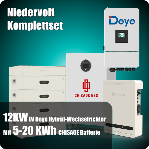Deye 12 kW Hybridwechselrichter (Deye SUN-12K-SG04LP3-EU) & 5-20 kWh CHISAGE Niedervolt Batteriespeicher - 0% MwSt. (gem. § 12 Abs. 3 UStG)