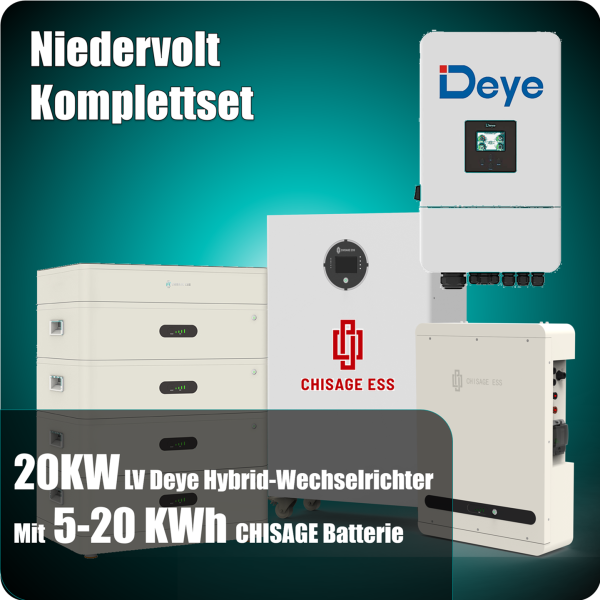 Deye 20 kW Hybridwechselrichter (Deye SUN-20K-SG05LP3-EU-SM2) & 5-20 kWh CHISAGE Niedervolt Batteriespeicher - 0% MwSt. (gem. § 12 Abs. 3 UStG)