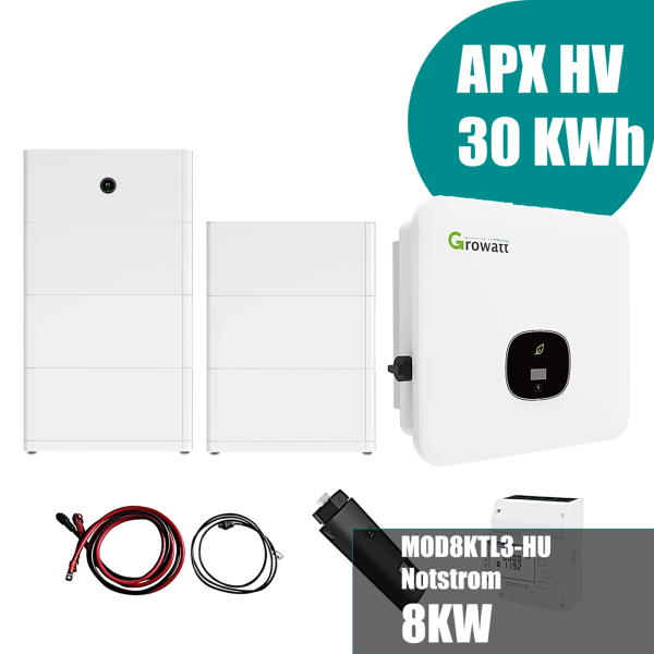 Growatt Komplettset MOD8KTL3-HU 8kw Hybridwechselrichter 3-phasig & APX 30.0P Solarspeicher 30kWh (mit P2)