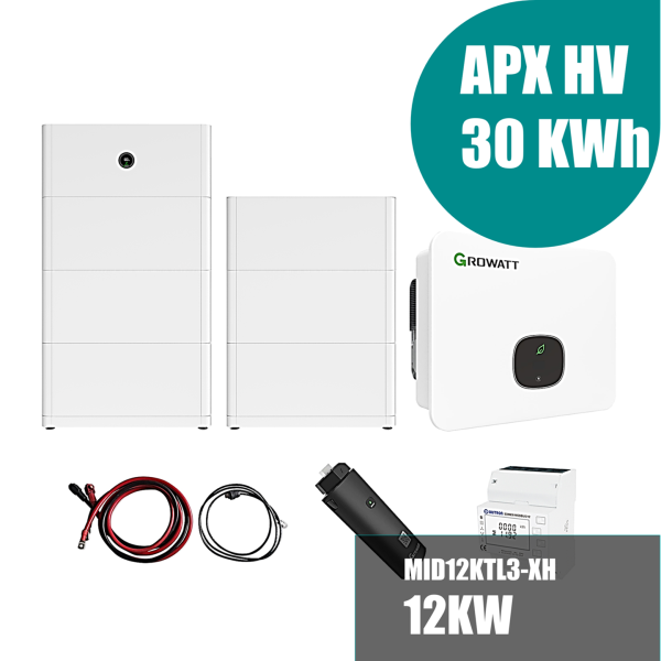 Growatt Komplettset MID 12KTL3-XH 12kW Hybridwechselrichter 3-phasig & APX 30.0P Solarspeicher 30kWh (mit P2)