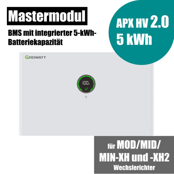 Growatt APX 5.0M-B3 5kWh Hochvolt Mastermodul (2,0 Version) BMS mit integrierter 5kWh Batterie für MOD/MID/MIN-XH/XH2 Series (Batterie inkl. BMS) mit Batteriehaltung