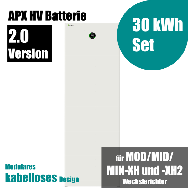 Growatt APX 2.0 30.0M-S3 30kWh Hochvolt-Solarspeicher-Set (1x Master + 5x Ext.) für MOD/MID/MIN-XH und -XH2 Wechselrichter