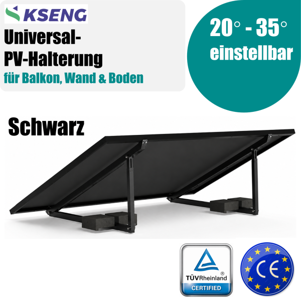 Universal-PV-Halterung Schwarz – Verstellbare Solarmodulhalterung 20–35° für Balkon, Wand & Boden