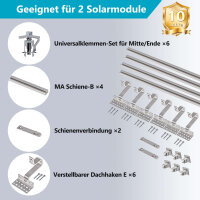 Ziegeldach-PV-Halterung für 2 Solarmodule – Montageset mit Universalklemmen 28–46 mm