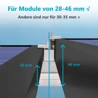 Ziegeldach-PV-Halterung für 2 Solarmodule – Montageset mit Universalklemmen 28–46 mm