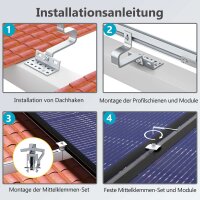 Ziegeldach-PV-Halterung für 2 Solarmodule – Montageset mit Universalklemmen 28–46 mm