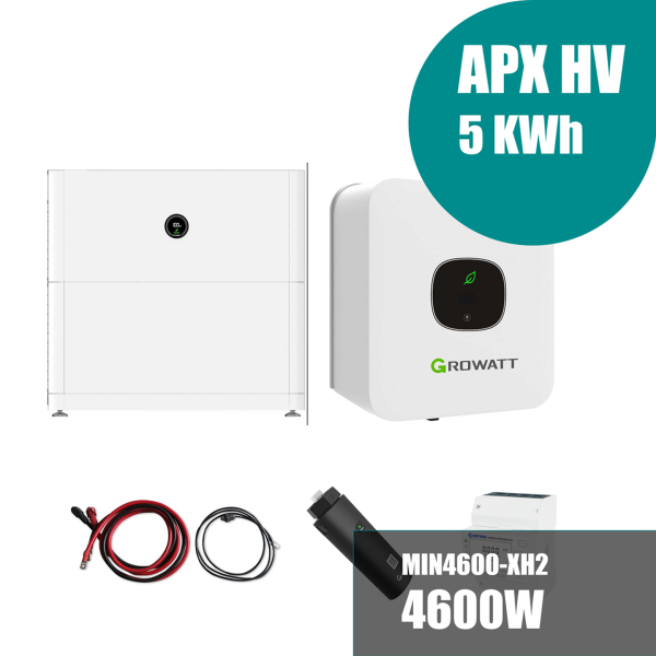 Growatt Komplettset MIN 4600-XH2 4.6kW Hybridwechselrichter 1-phasig & APX 5.0P Solarspeicher 5kWh
