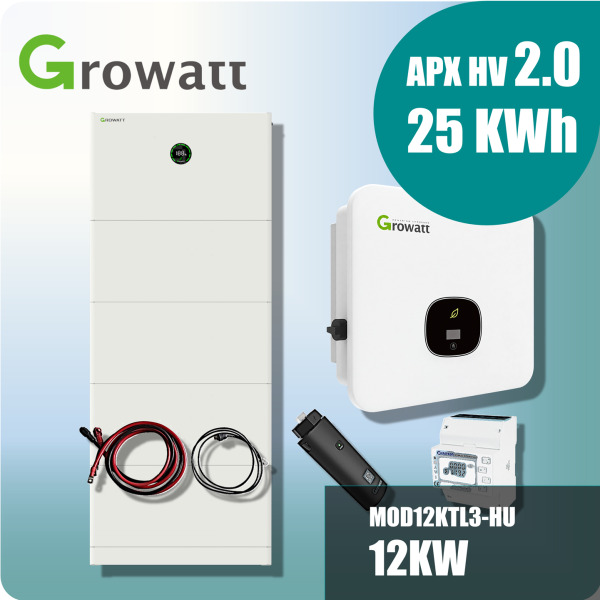 Growatt Komplettset MOD12KTL3-HU 12kw Hybridwechselrichter 3-phasig & APX 2.0 25.0M-S3 25kWh Hochvolt-Solarspeicher