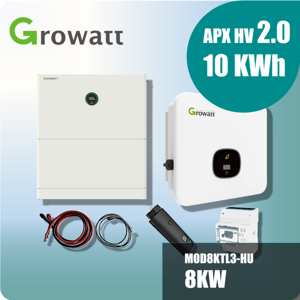 Growatt Komplettset MOD8KTL3-HU 8kw Hybridwechselrichter 3-phasig & APX 2.0 10.0M-S3 10kWh Hochvolt-Solarspeicher
