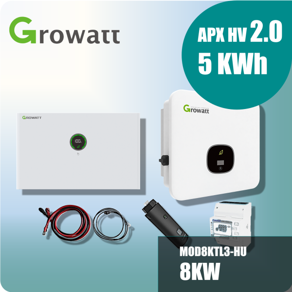 Growatt Komplettset MOD8KTL3-HU 8kw Hybridwechselrichter 3-phasig & APX 2.0 5.0M-S3 5kWh Hochvolt-Solarspeicher