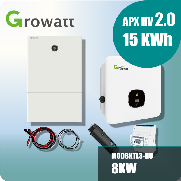 Growatt Komplettset MOD8KTL3-HU 8kw Hybridwechselrichter 3-phasig & APX 2.0 15.0M-S3 15kWh Hochvolt-Solarspeicher