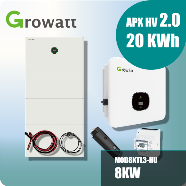 Growatt Komplettset MOD8KTL3-HU 8kw Hybridwechselrichter 3-phasig & APX 2.0 20.0M-S3 20kWh Hochvolt-Solarspeicher