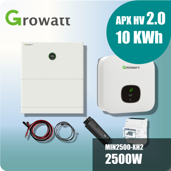 Growatt Komplettset MIN 2500-XH2 2,5kW Hybridwechselrichter 1-phasig & APX 2.0 10.0M-S3 10kWh Hochvolt-Solarspeicher