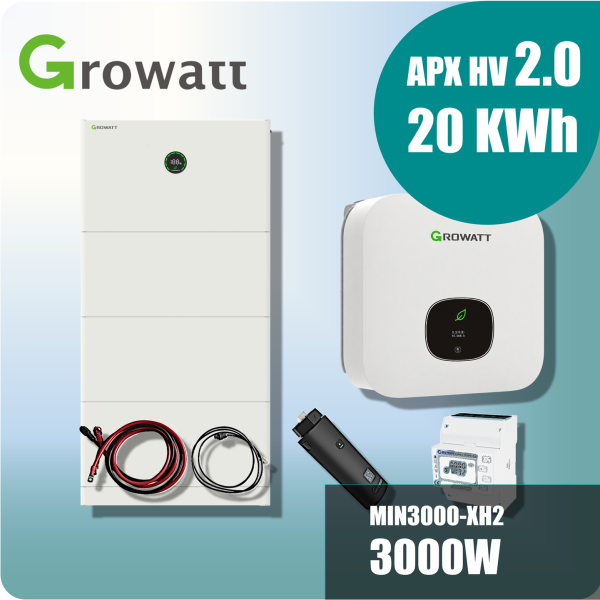 Growatt Komplettset MIN 3000-XH2 3,0kW Hybridwechselrichter 1-phasig & APX 2.0 20.0M-S3 20kWh Hochvolt-Solarspeicher