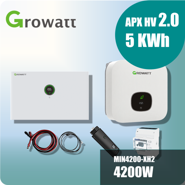 Growatt Komplettset MIN 4200-XH2 4,2kW Hybridwechselrichter 1-phasig & APX 2.0 5.0M-S3 5kWh Hochvolt-Solarspeicher
