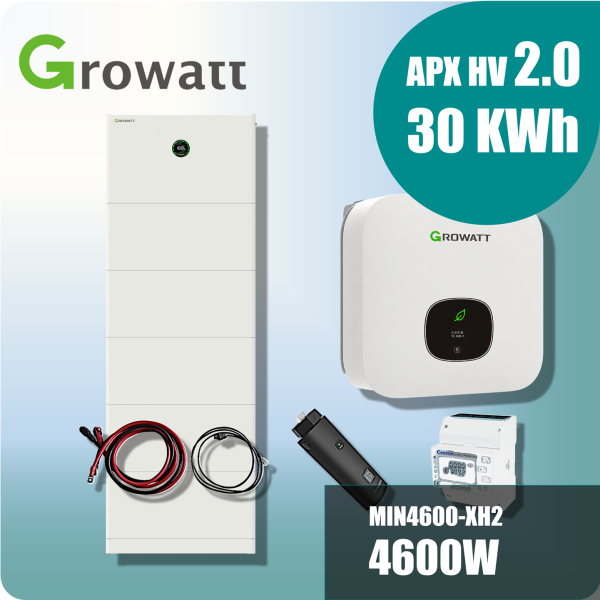 Growatt Komplettset MIN 4600-XH2 4,6kW Hybridwechselrichter 1-phasig & APX 2.0 30.0M-S3 30kWh Hochvolt-Solarspeicher