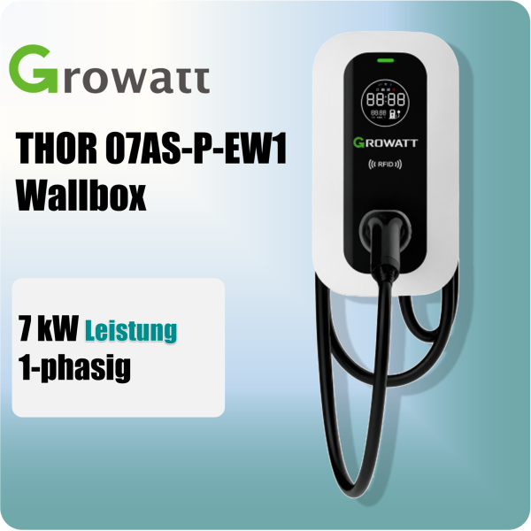 Growatt THOR 07AS-P-EW1 Wallbox 7 kW 1-phasig mit WiFi, 5 m Kabel & Typ-2-Stecker