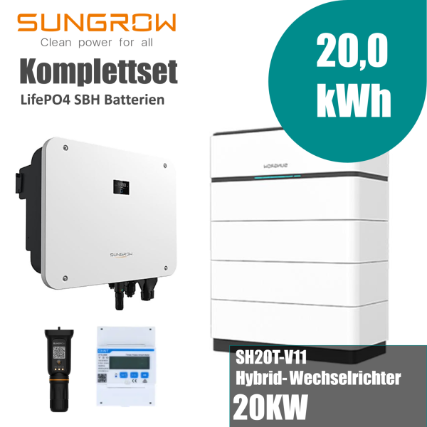 Sungrow Komplettset SH20T-V11 20kW Hybridwechselrichter mit 20 kWh Sungrow SBH200 Speicher