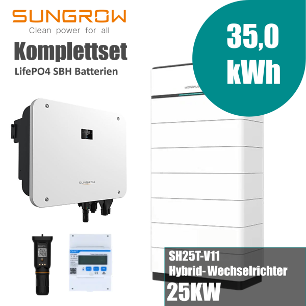 Sungrow Komplettset SH25T-V11 25kW Hybridwechselrichter mit 35 kWh Sungrow SBH350 Speicher