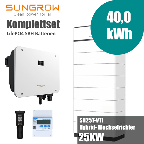 Sungrow Komplettset SH25T-V11 25kW Hybridwechselrichter mit 40 kWh Sungrow SBH400 Speicher
