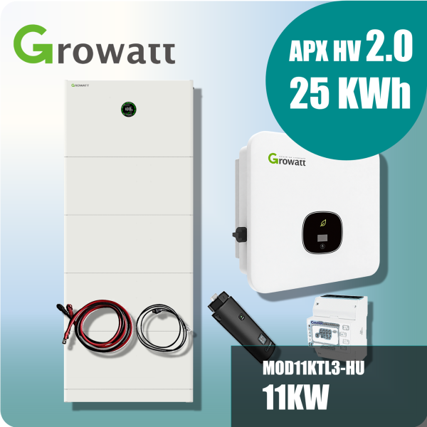 Growatt Komplettset MOD11KTL3-HU 11kw Hybridwechselrichter 3-phasig & APX 2.0 25.0M-S3 25kWh Hochvolt-Solarspeicher