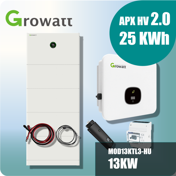 Growatt Komplettset MOD13KTL3-HU 13kw Hybridwechselrichter 3-phasig & APX 2.0 25.0M-S3 25kWh Hochvolt-Solarspeicher