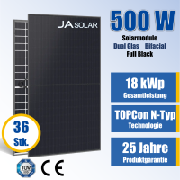 36x JA Solar 500Wp N-Type Glas-Glas Full Black Bifazial...