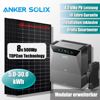 4000W Solarkraftwerk mit Anker SOLIX 4 Pro Speicher + 8x...