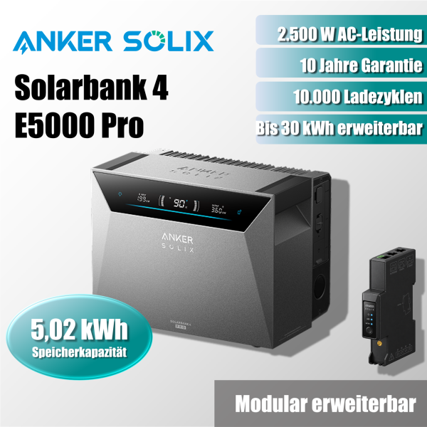 Anker Solix Solarbank 4 E5000 Pro + Smart Meter Gen 2 3 Phasen 0% MwSt nach §12 Abs. 3 UStG
