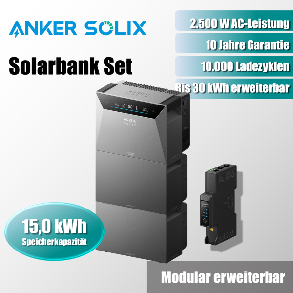 Anker Solix Solarbank 4 E5000 Pro + 2x BP5000 Erweiterungsakku + Smart Meter Gen 2 3 Phasen 0% MwSt nach §12 Abs. 3 UStG