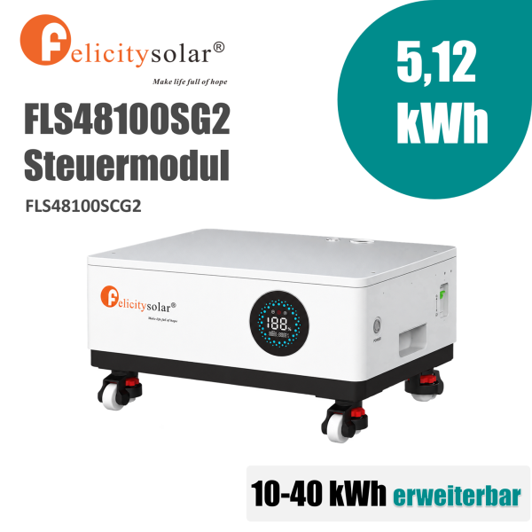 Felicitysolar FLS48100SCG2 Steuermodul inklusive Stromspeicher 5,12 kWh Niedervolt LiFePO4 51,2V mit BMS & LCD