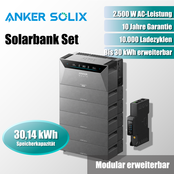 Anker Solix Solarbank 4 E5000 Pro + 5x BP5000 Erweiterungsakku + Smart Meter Gen 2 3 Phasen - 2% Skonto bei Vorkasse Banküberweisung